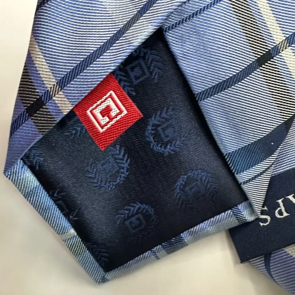CHAPS NWT Blue White Plaid Neck Tie Lot of 2  Set Bundle 100% Silk Classic